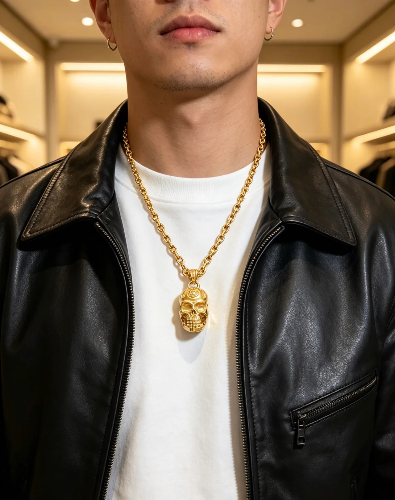 Gucci Glossy Skull Pendant Necklace in Gold · view 3