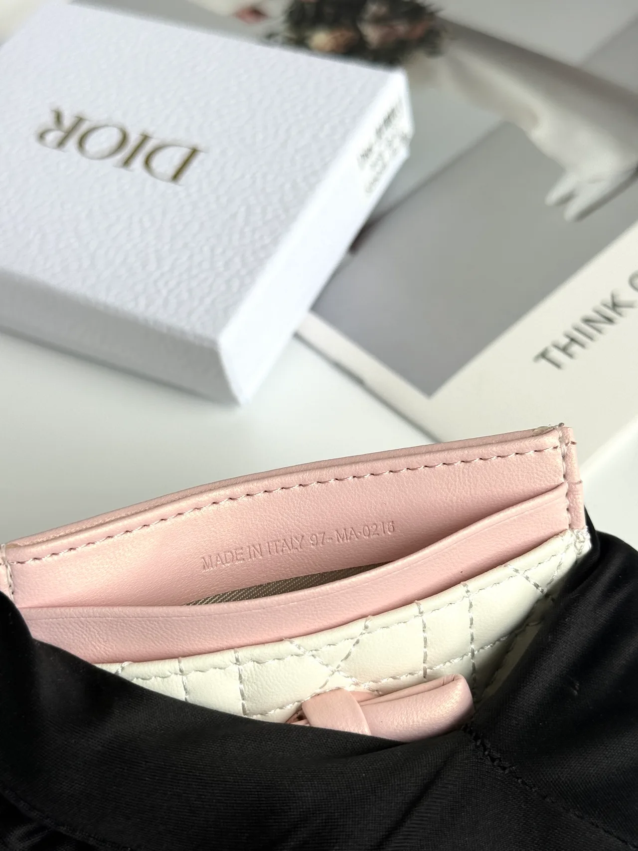 Dior Lambskin Quilted Bow Cardholder in White · view 5