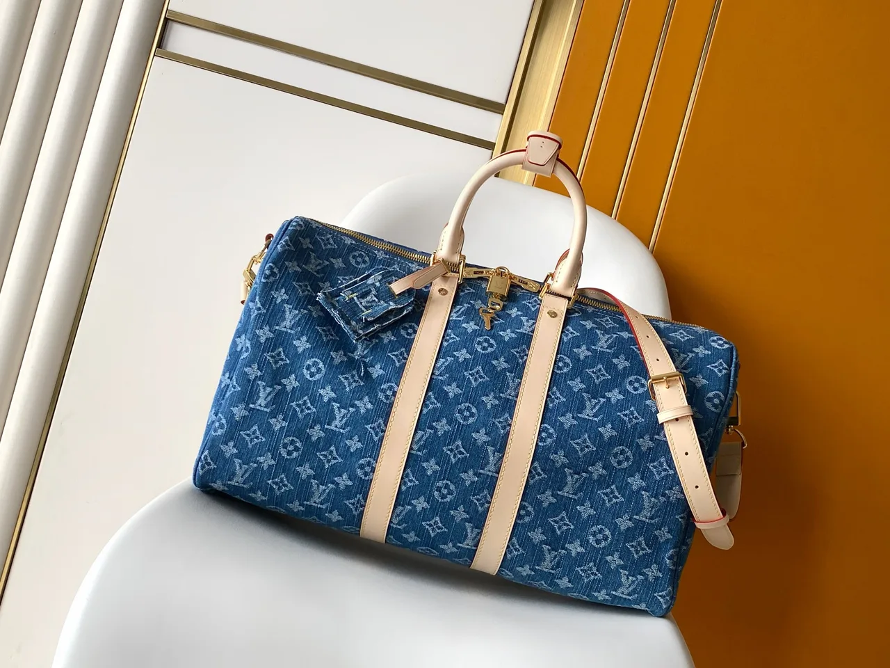 Louis Vuitton Cowhide Keepall 45 Travel Bag in Blue · view 1