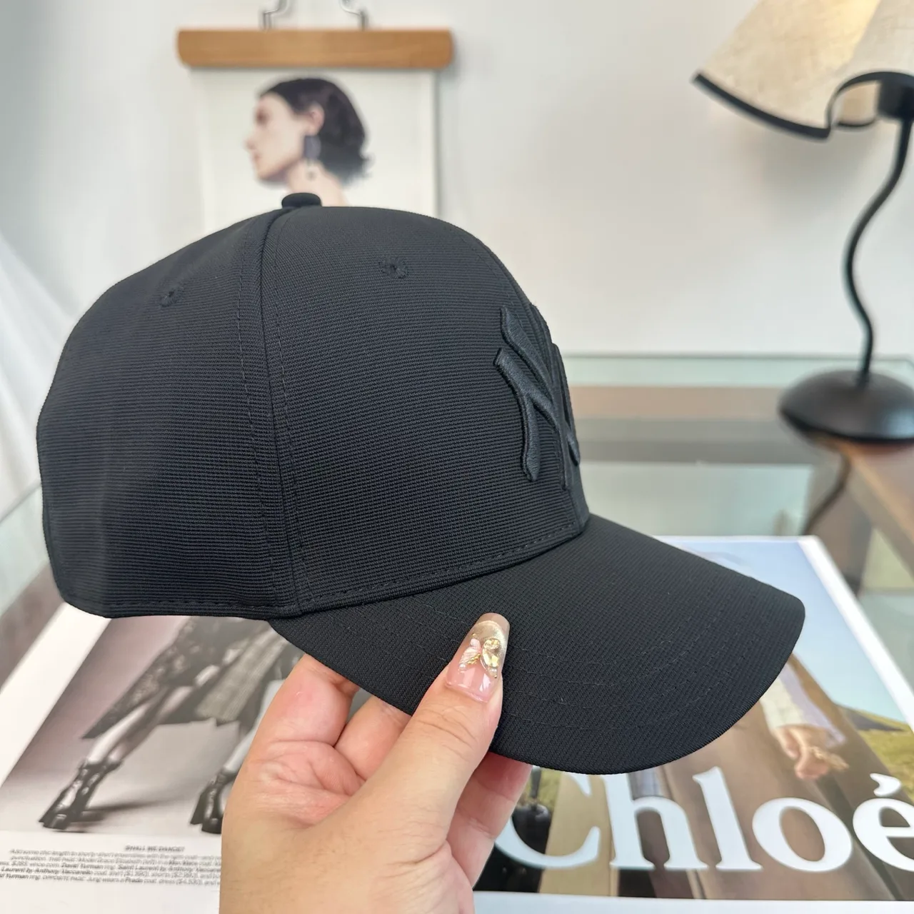 New Era NY Baseball Cap in Black & White & Beige · view 7