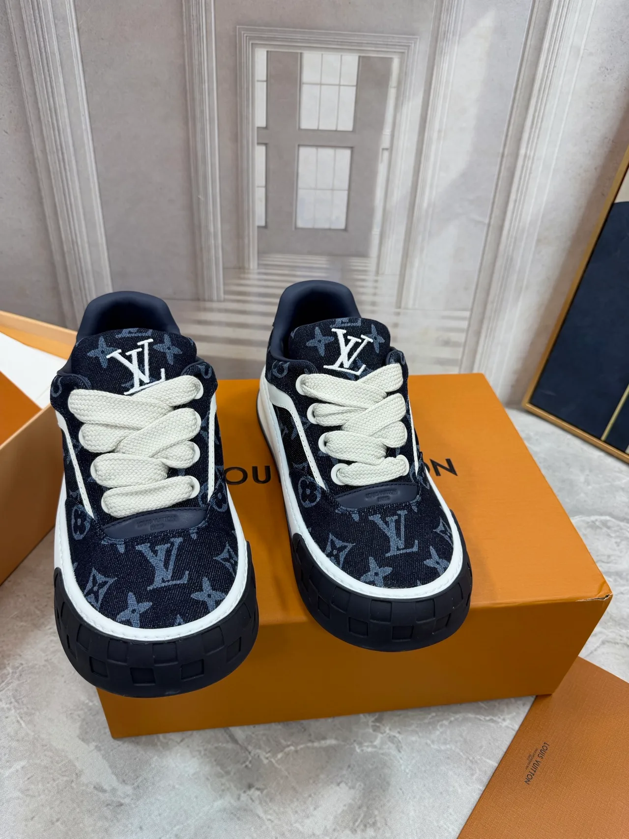 Louis Vuitton Leather Monogram Low-Top Sneakers in Blue · view 1