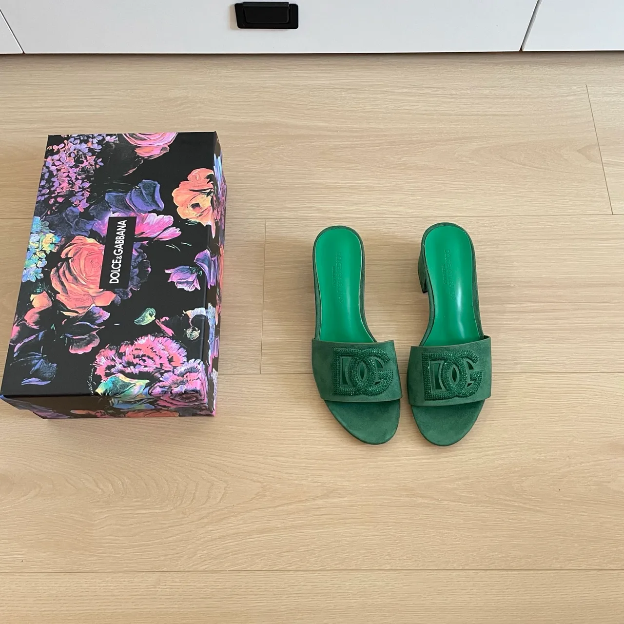 Dolce & Gabbana Sheepskin Heel Mules in Green · view 1