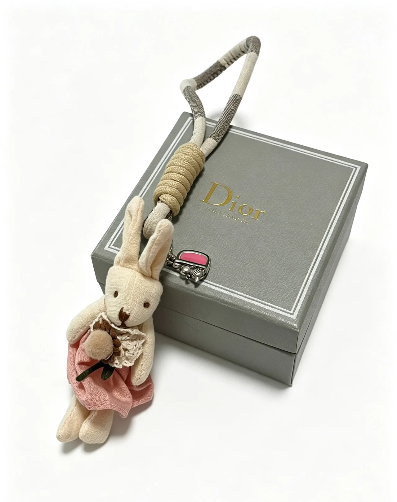 Dior Woven Rabbit Keychain in White · view 6