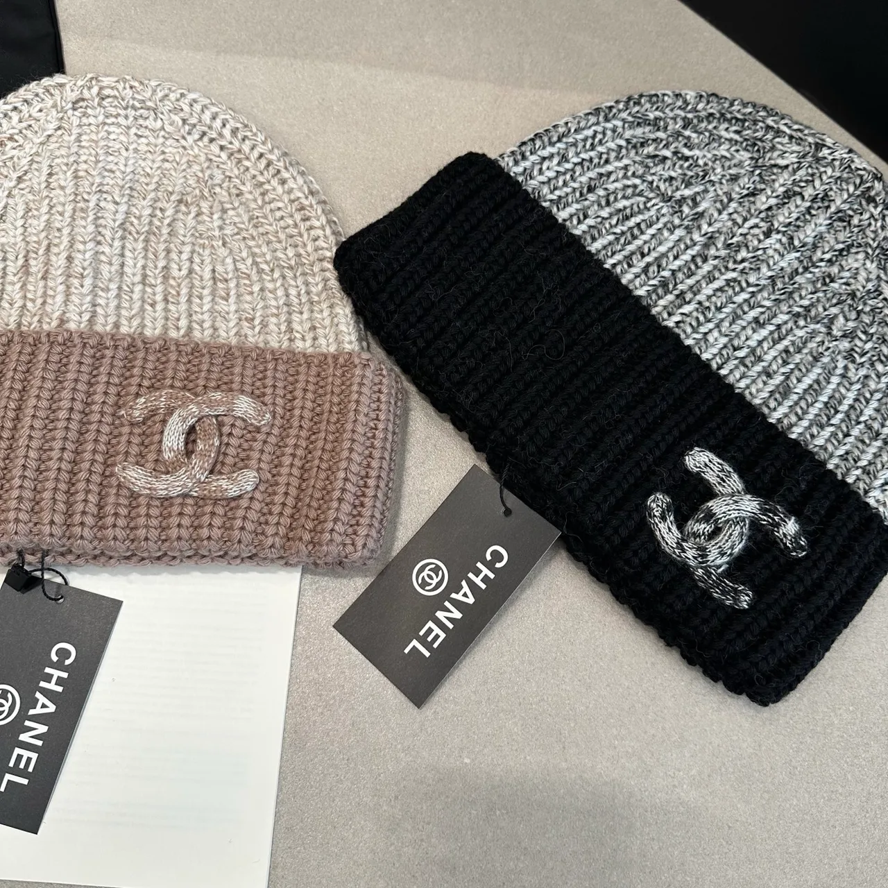 Chanel Beanie in Cream & Grey · view 5