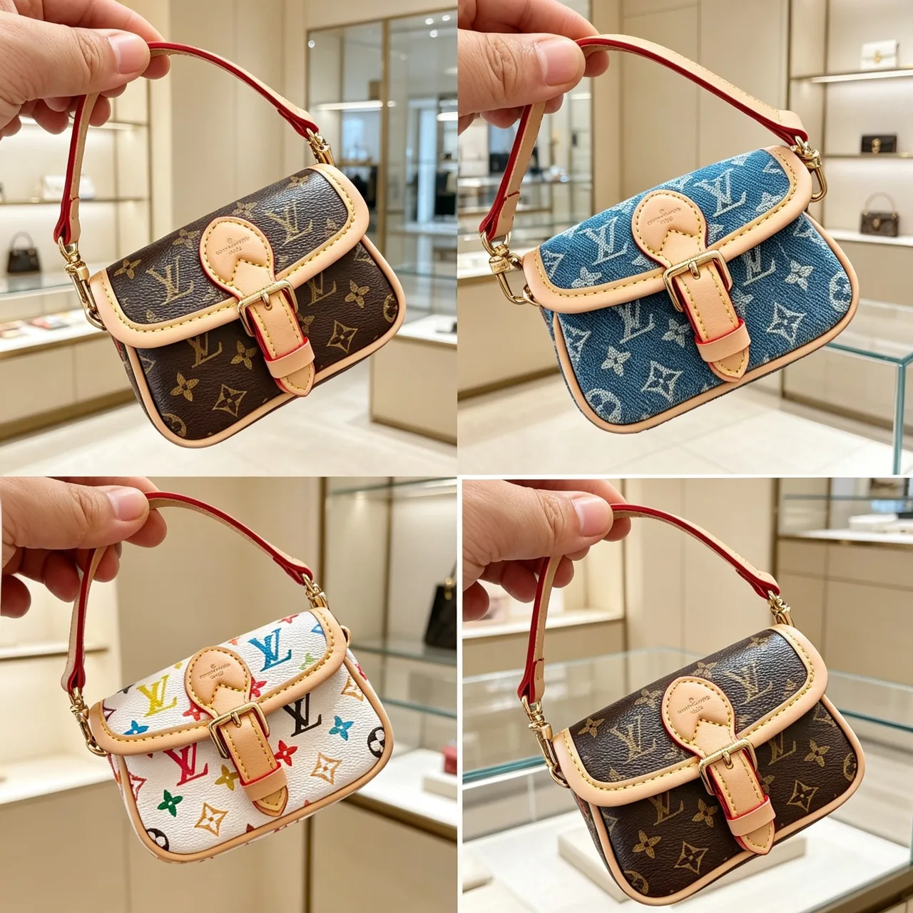 Louis Vuitton Baguette Mini Flap Shoulder Bag in Brown & Blue & White · view 1