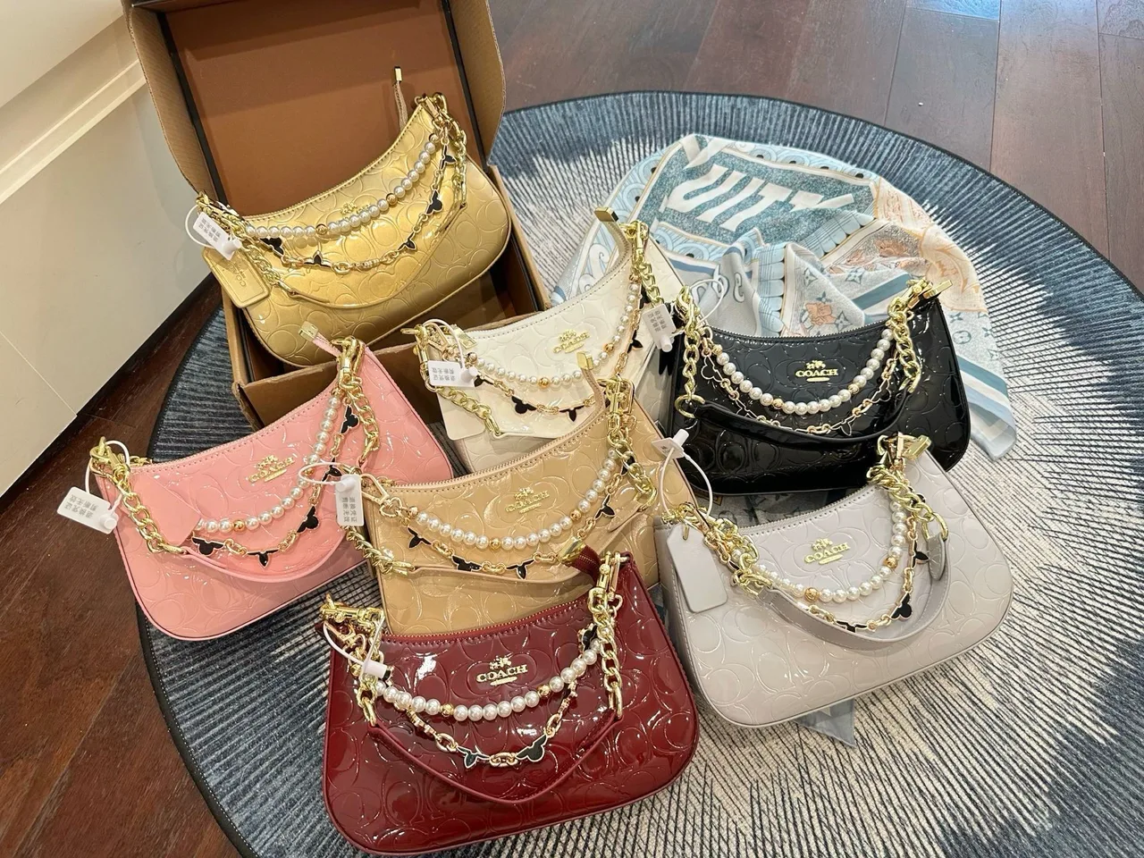 Coach Teri chain hobo in Beige & Burgundy & White & Yellow & Grey & Pink & Black · view 7