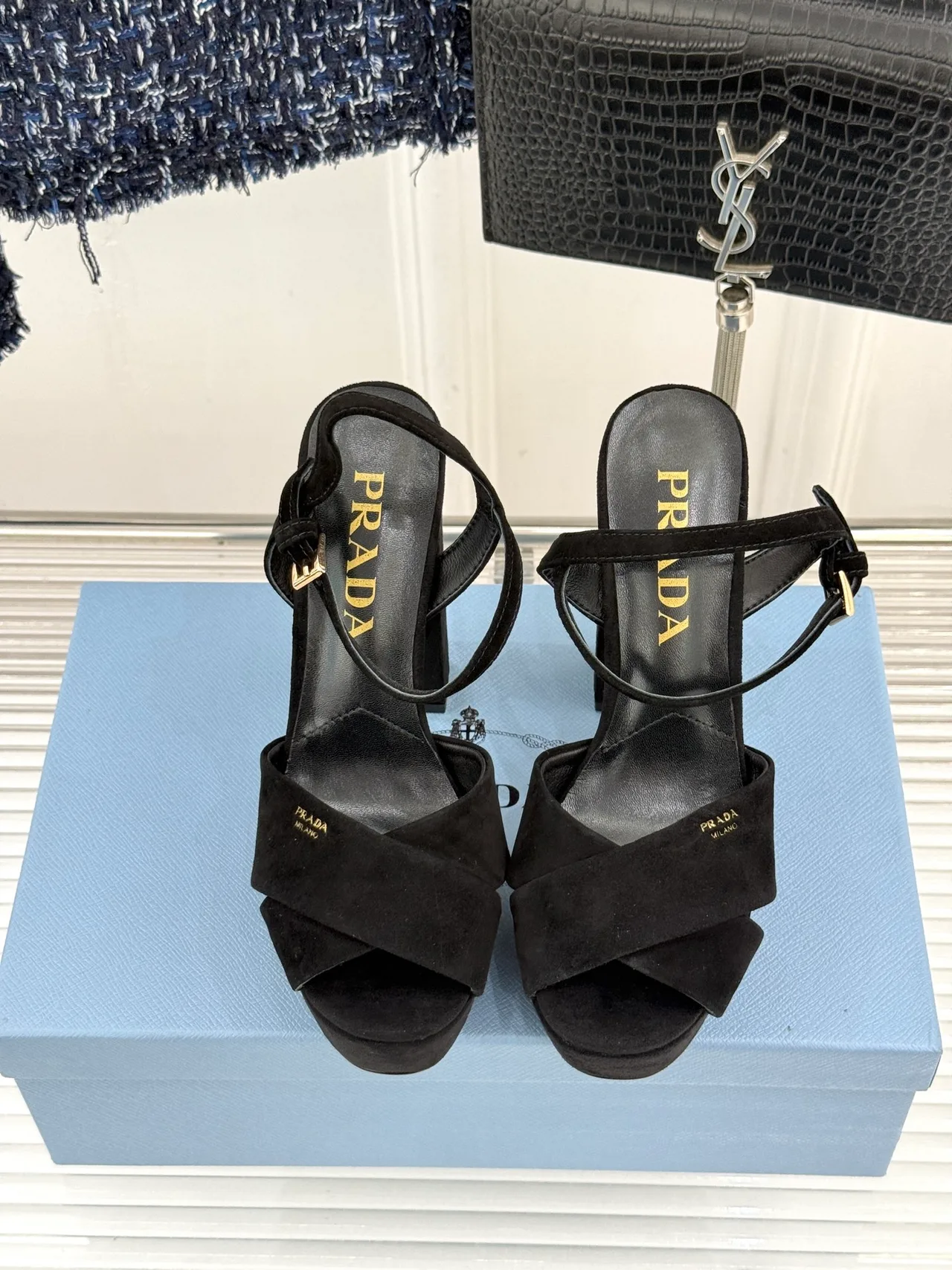 Prada Denim Sandals in Black · view 4