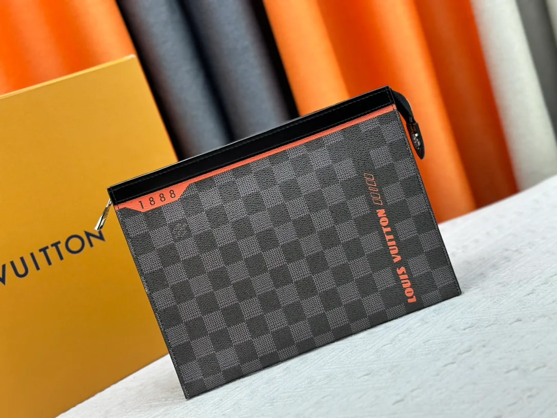 Louis Vuitton Canvas Check Clutch in Grey · view 1