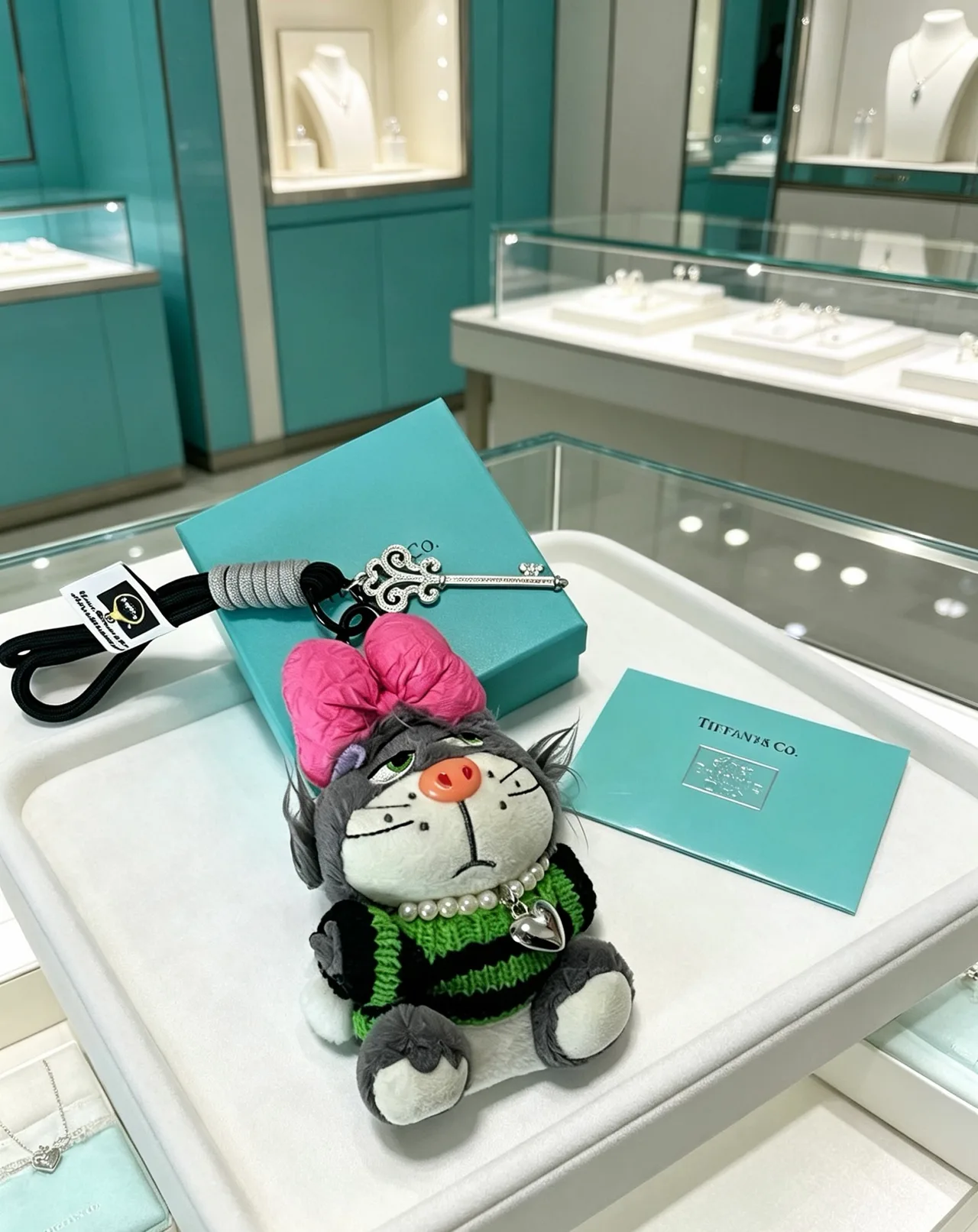 Tiffany & Co. Striped Plush Bag Charm in Grey · view 2