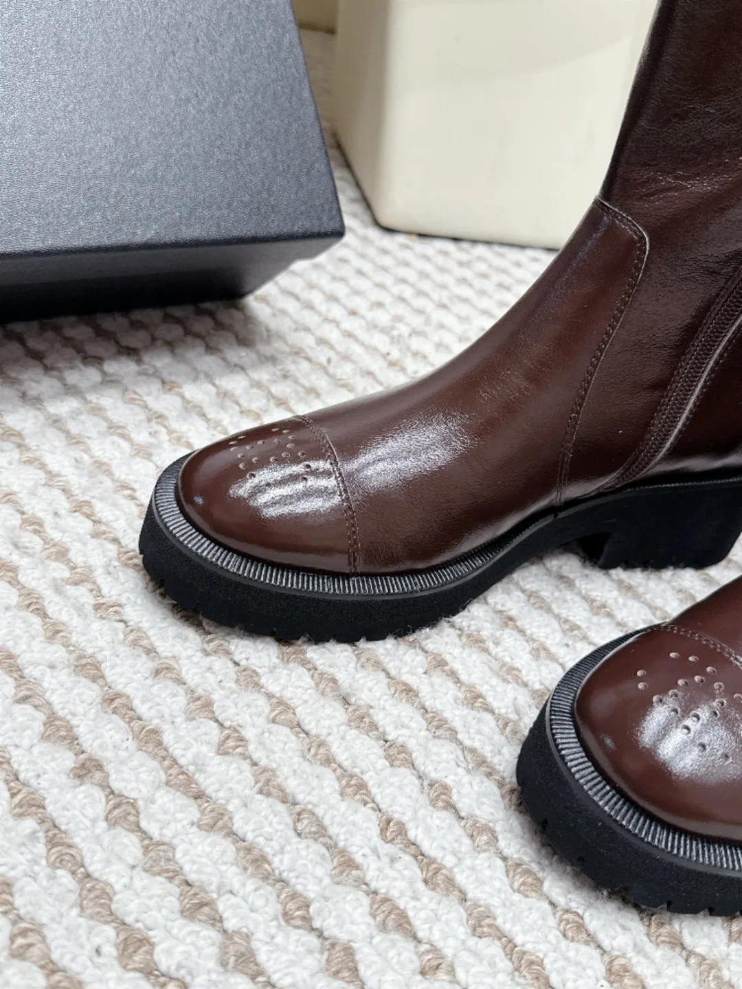 Loewe Cowhide Glossy Round-Toe Ankle Boots in Brown · view 6