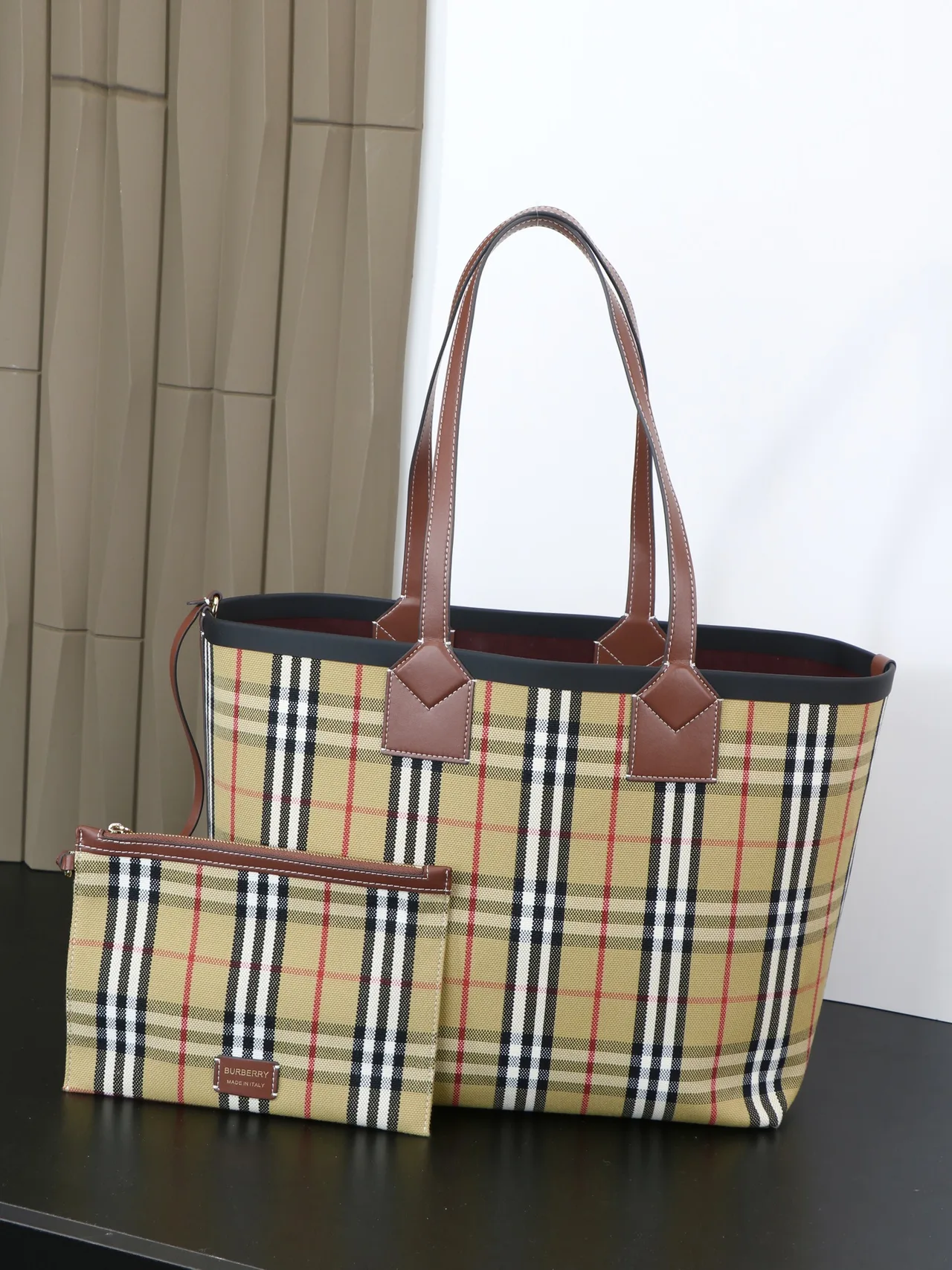 Burberry Reversible Check Cotton Canvas Tote in Beige · view 1