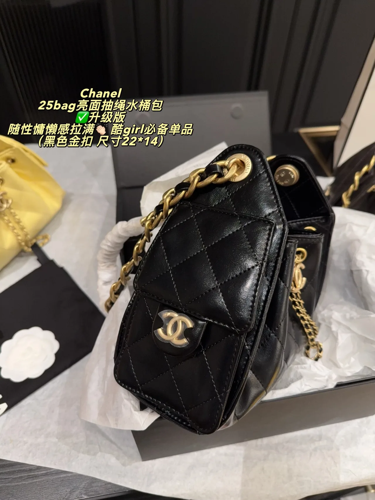 Chanel Drawstring Bucket Bag in Black · view 5