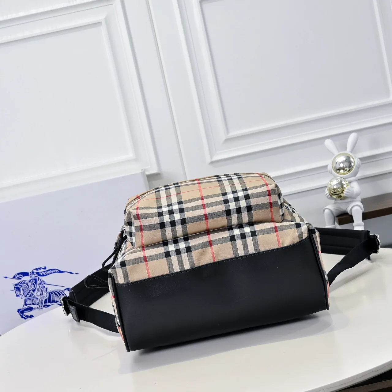 Burberry Embroidered Check Backpack in Beige · view 4