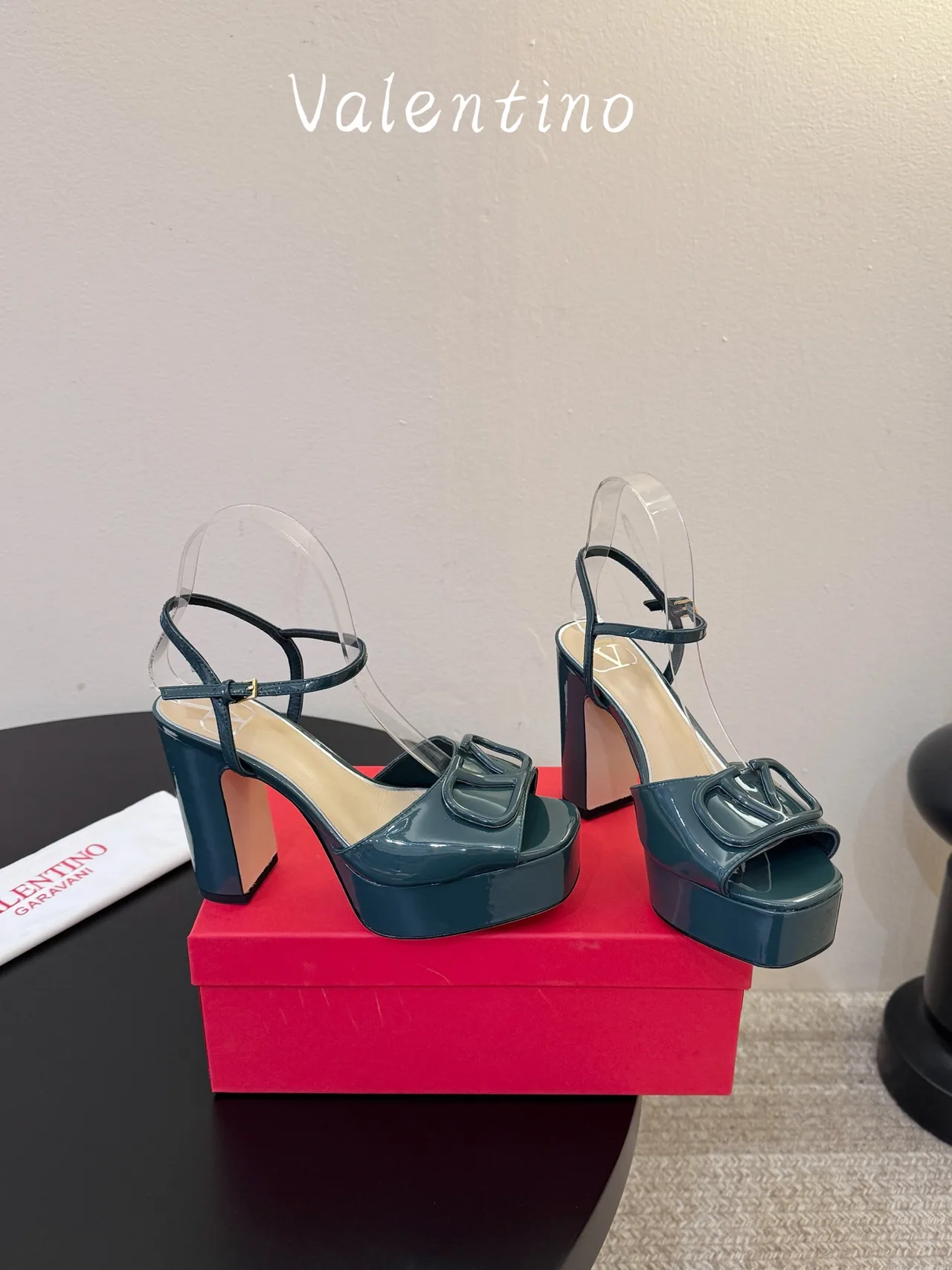 Valentino Patent Leather Glossy Sandals in Green · view 4