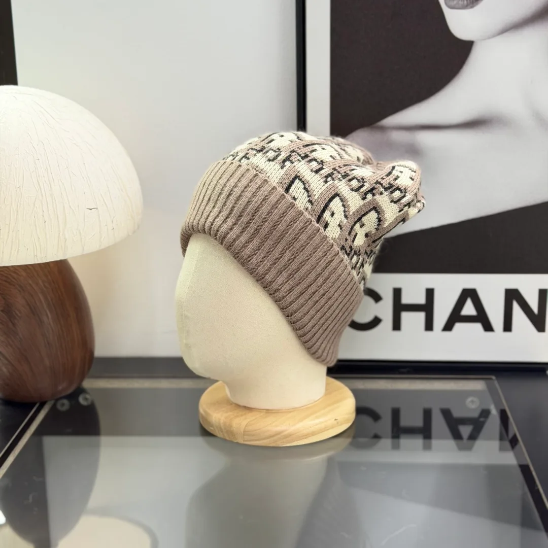 Dior Oblique Knit Beanie in Grey & Black & Blue & White · view 4