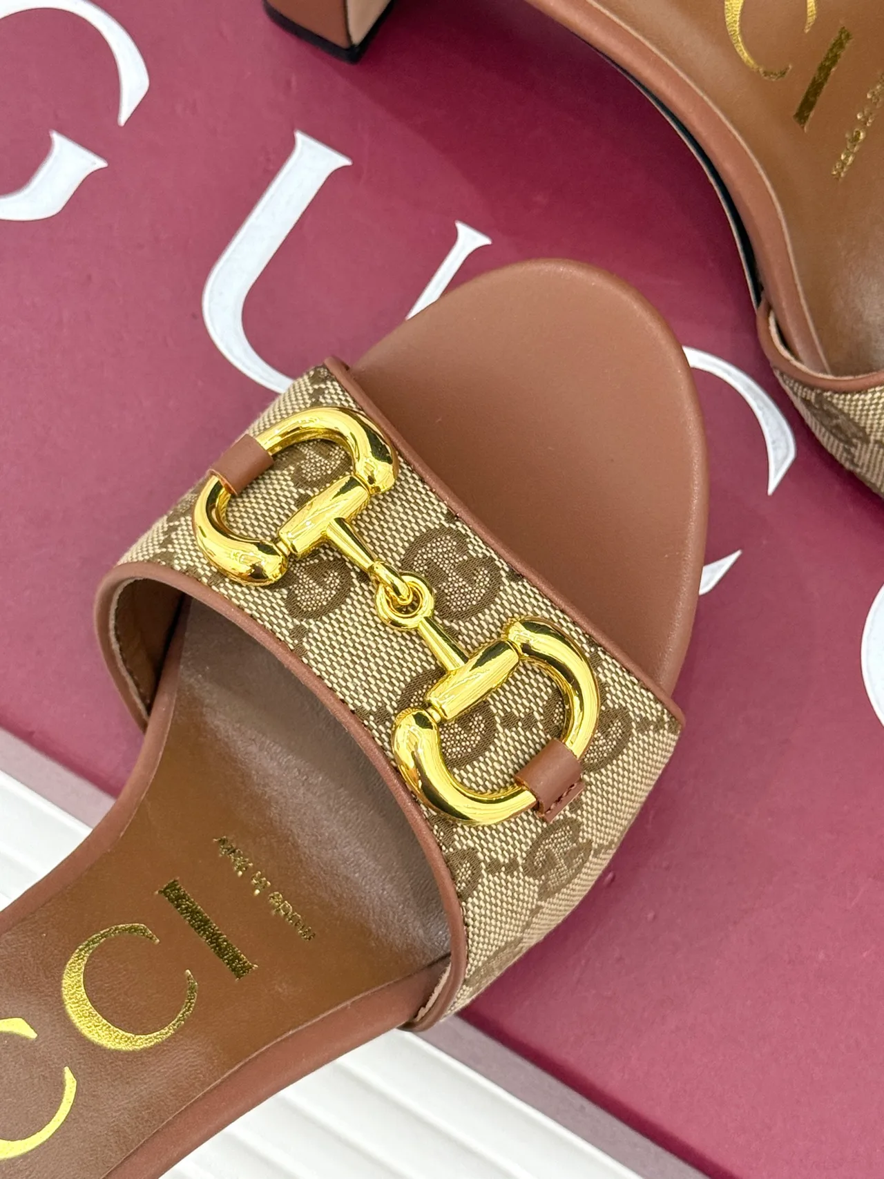 Gucci Canvas Denim Smooth Heeled Mules in Brown · view 7