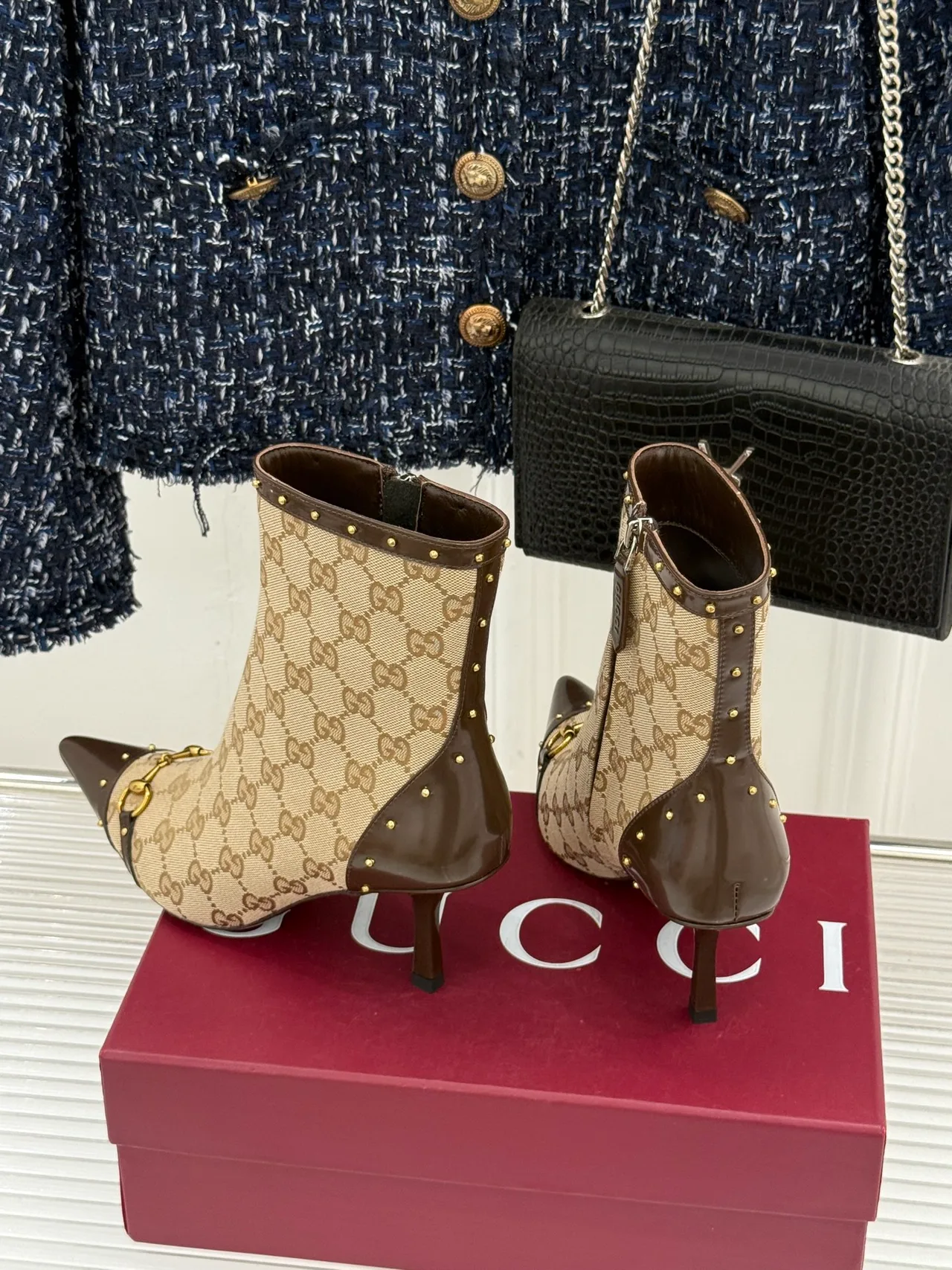 Gucci Sheepskin Canvas Ankle Boots in Beige · view 4