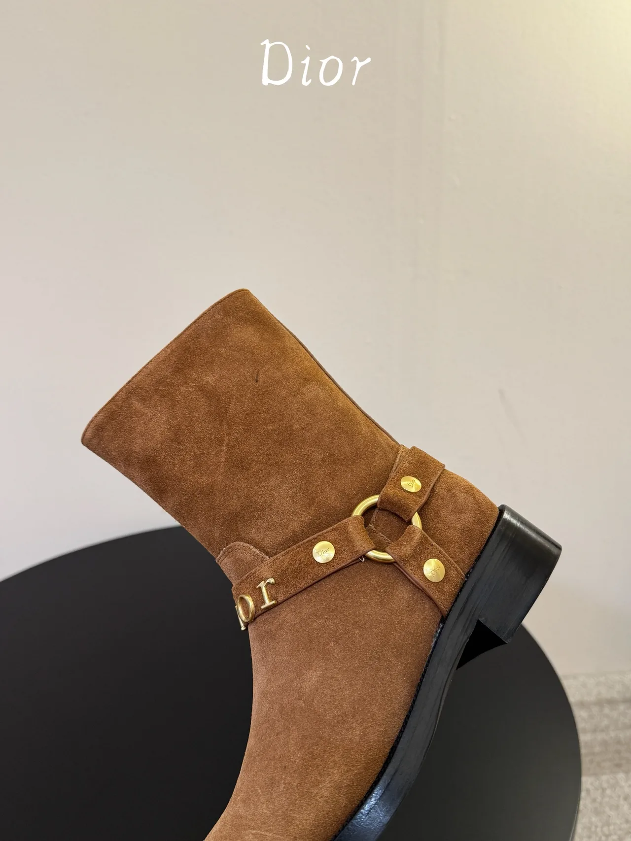 Dior Suede-Look Round-Toe Ankle Boots in Brown · view 7