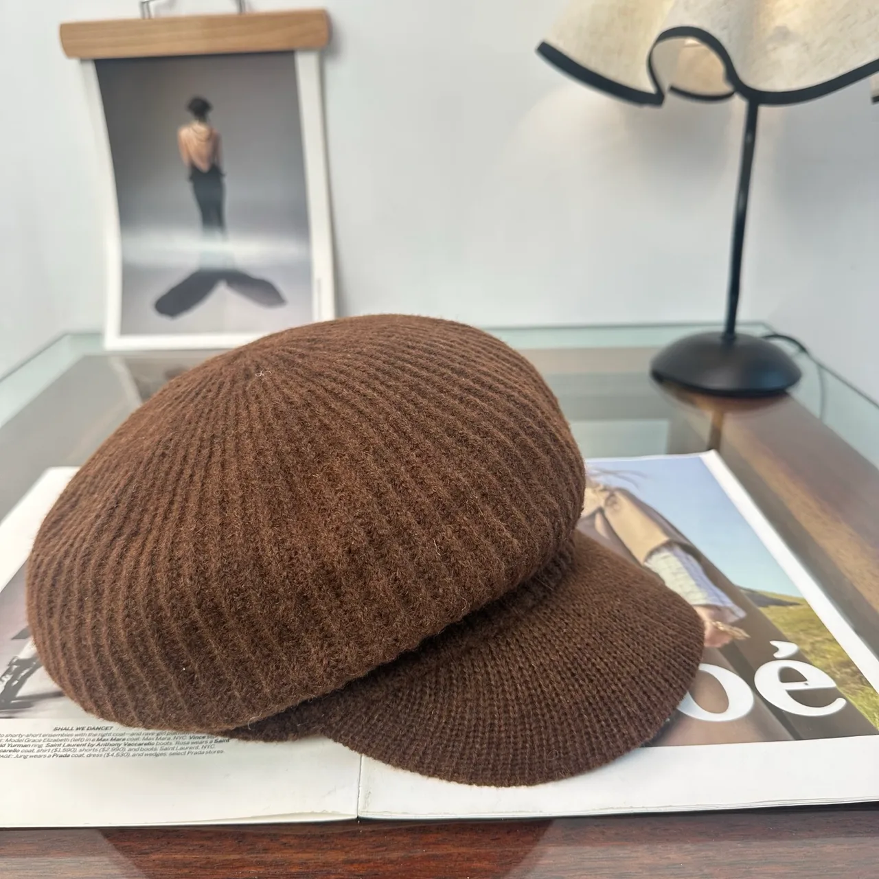 Miu Miu Knit Brimmed Cap in Brown & Beige & Grey & Cream & Black · view 6