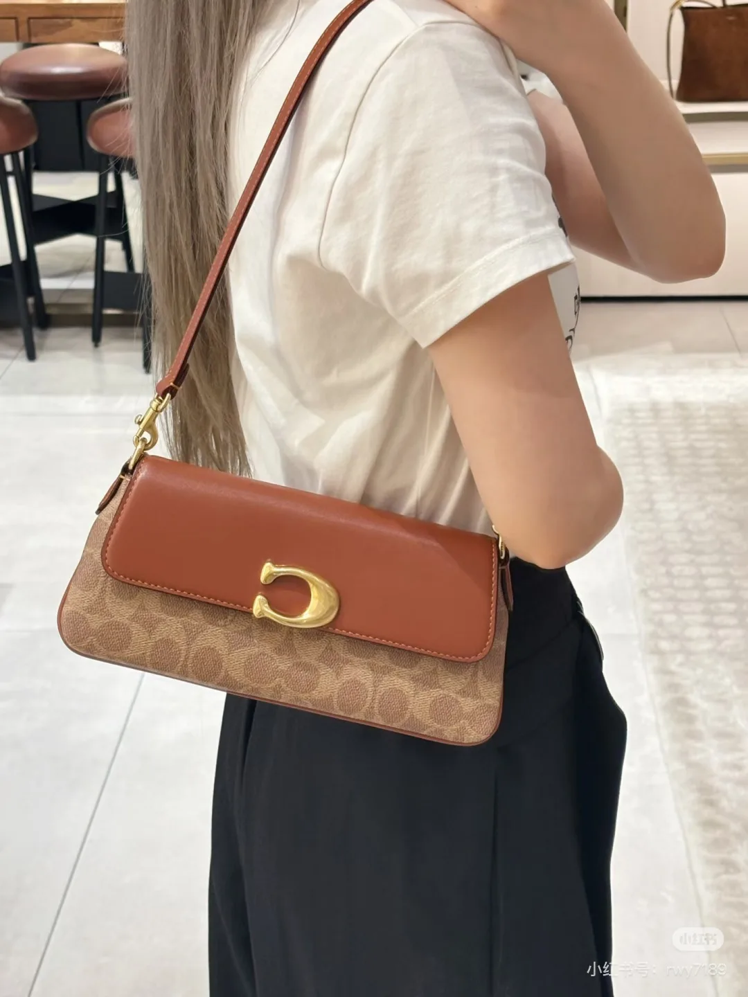 Coach Smooth Baguette Jet Shoulder Bag in Beige · view 3