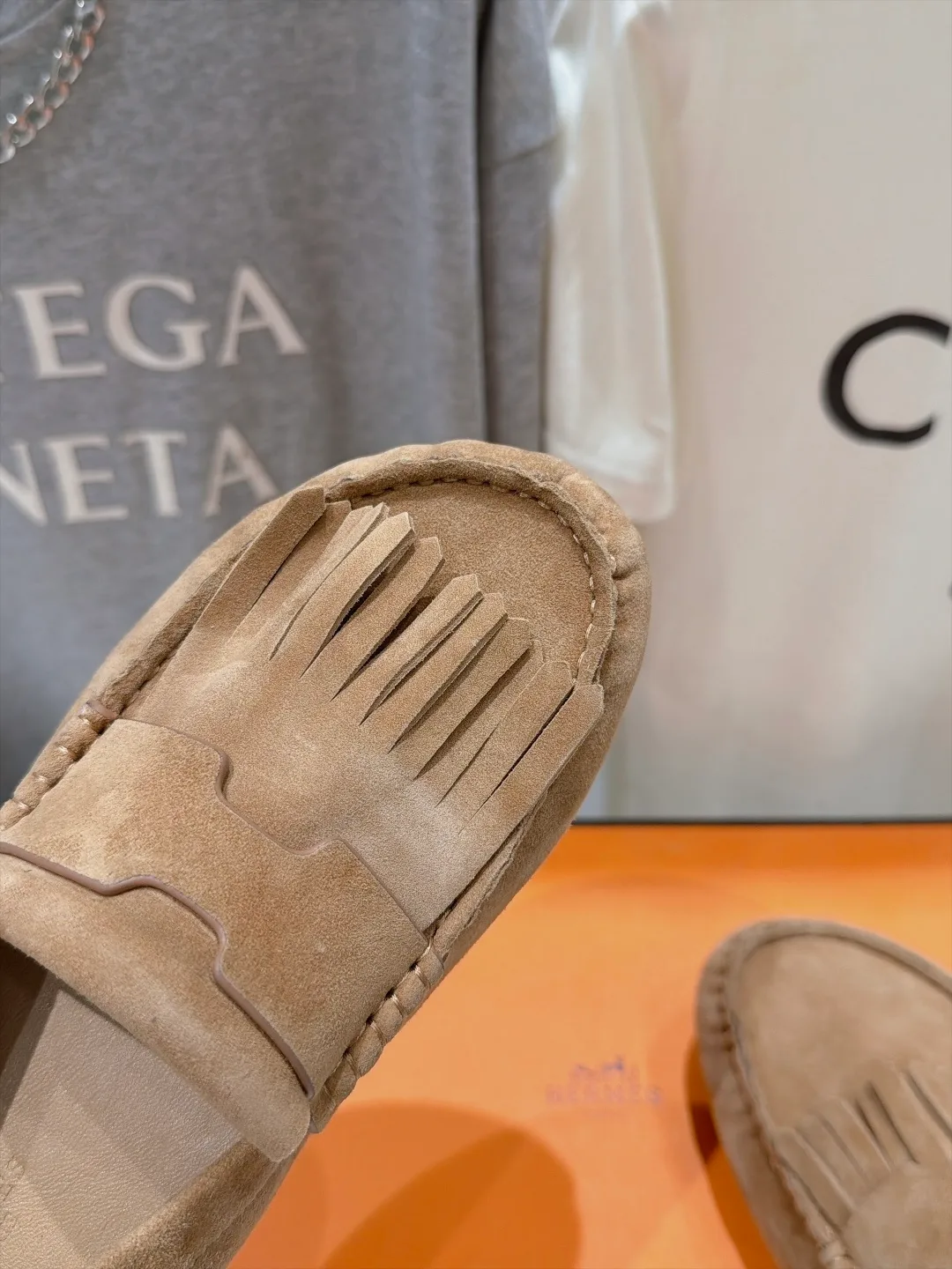 Suede-Look Round-Toe Fringe-Vamp Loafers in Brown · view 7