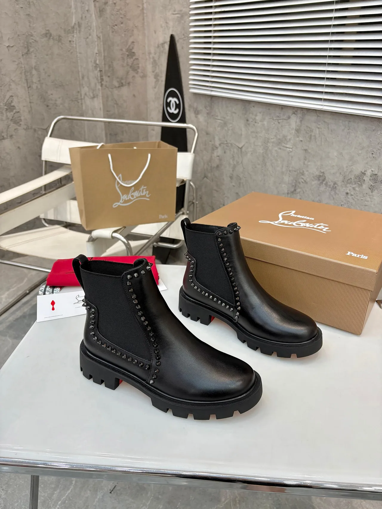 Christian Louboutin Buckle Chelsea Boots in Black & Brown · view 3