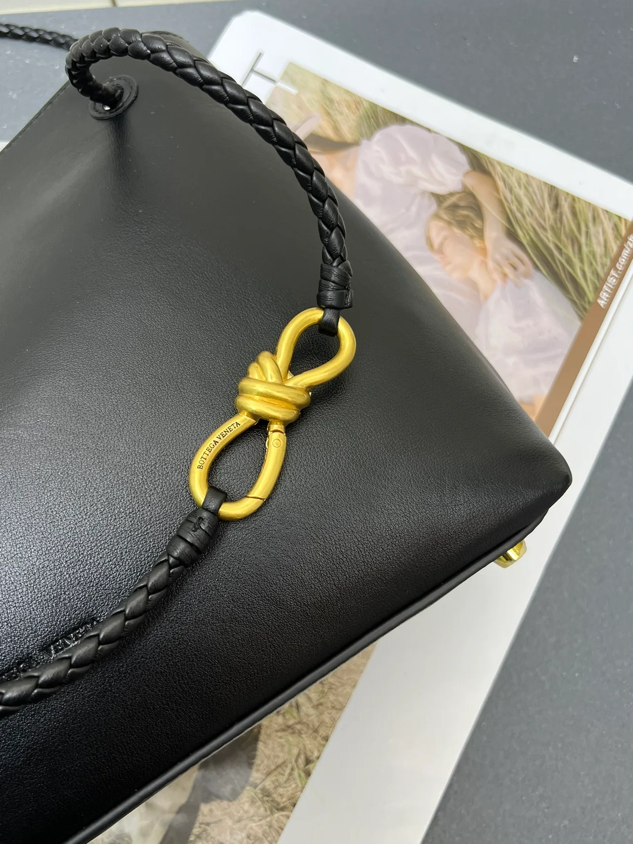 Bottega Veneta Calfskin Woven Tote in Black · view 6