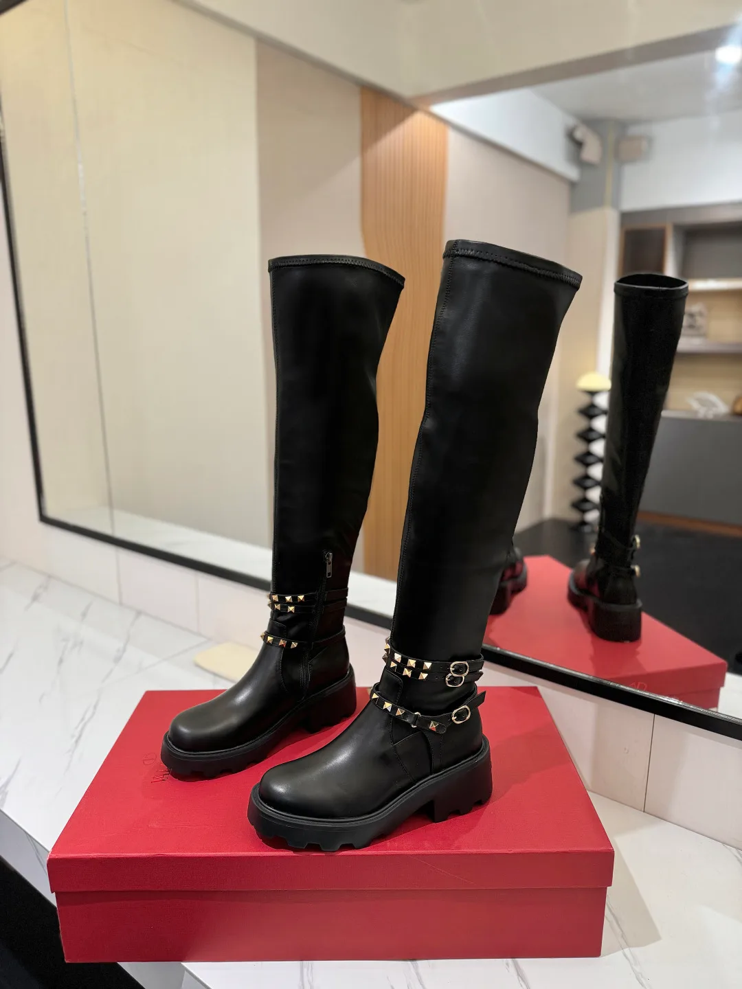 Valentino Cowhide Smooth Knee-High Boots in Black · view 3