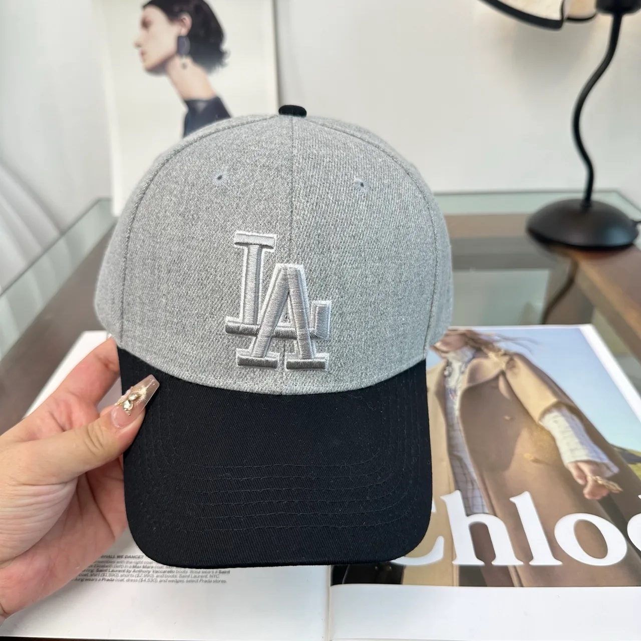 LA Letter Colorblock Baseball Cap in Grey & Brown & Black & Blue · view 5