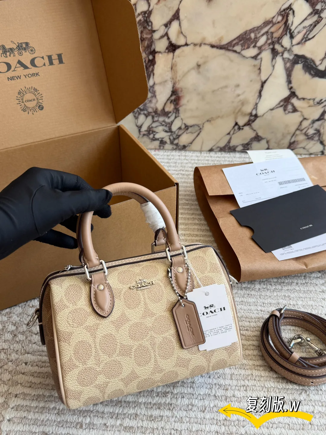 Coach Mini Rowan Satchel in Beige & White & Tan & Black · view 5