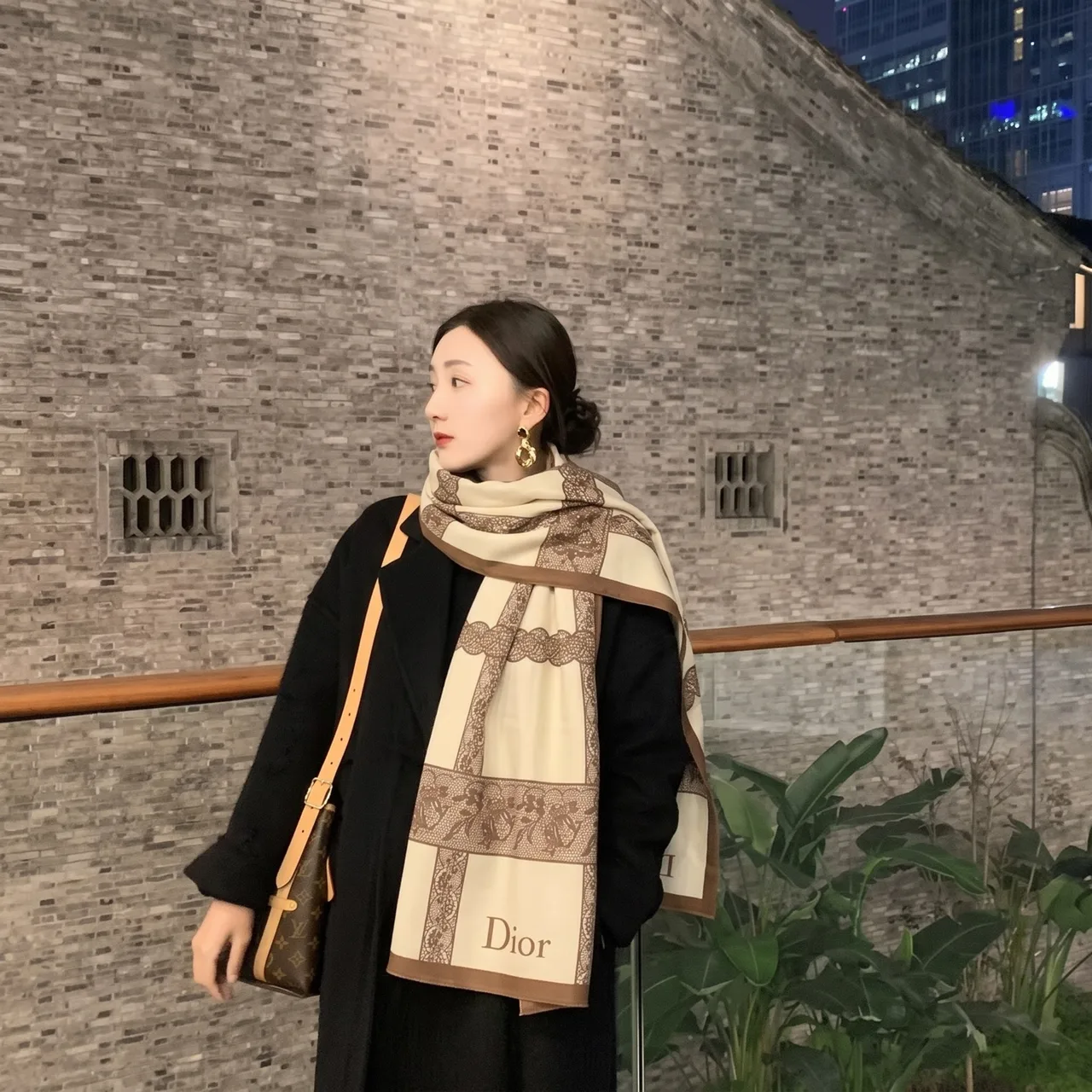 Dior Lace Check Scarf in Beige · view 6