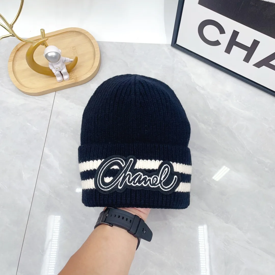Chanel Ribbed Striped Beanie in Blue · view 6