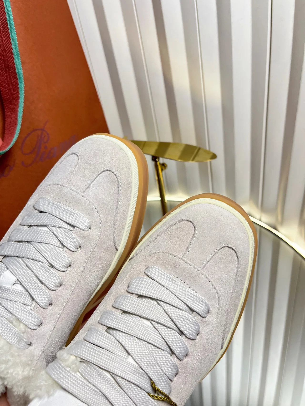 Cashmere Round-Toe Lined Low-Top Sneakers in White · view 7