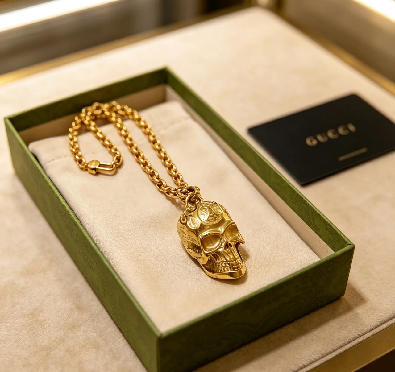 Gucci Glossy Skull Pendant Necklace in Gold · view 5