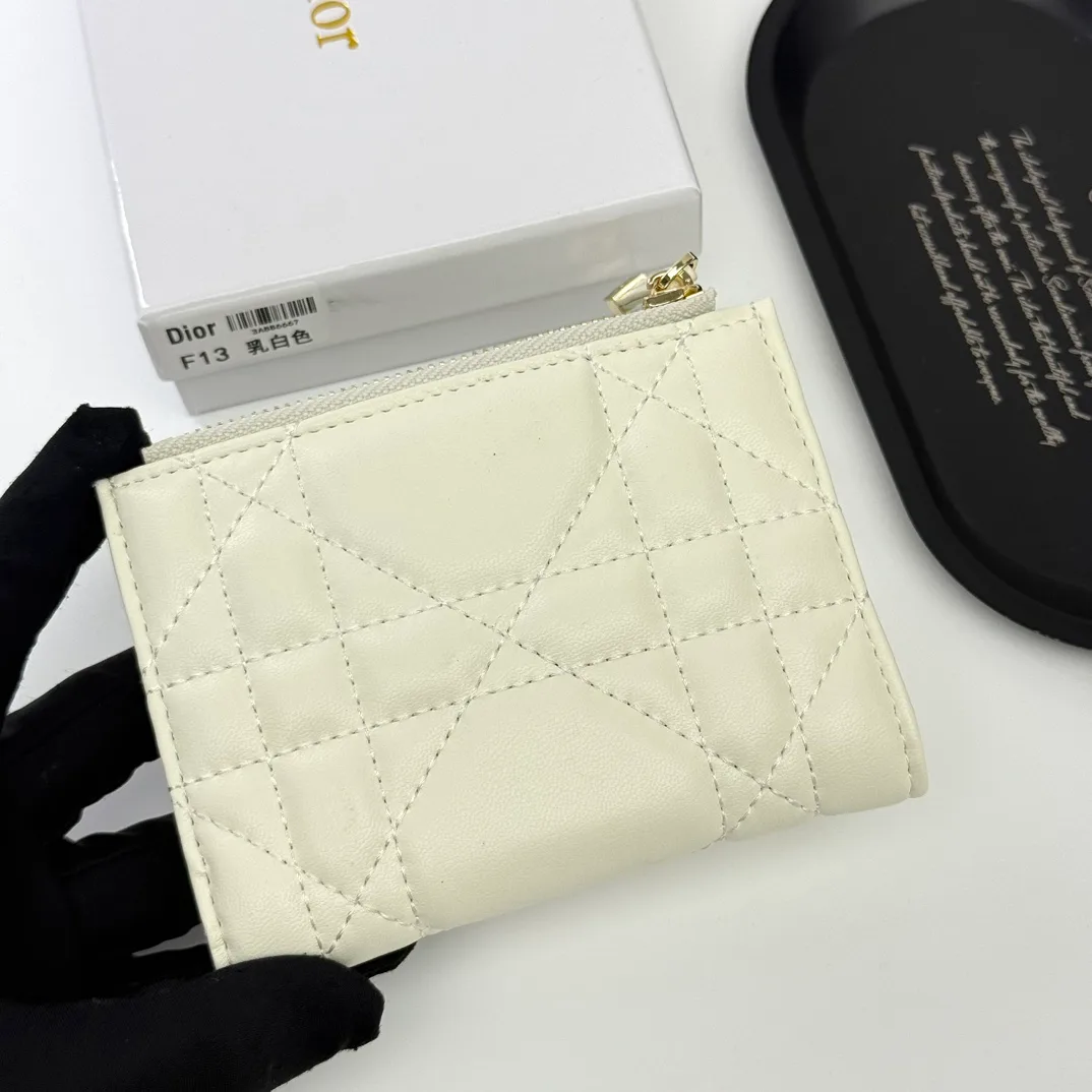 Dior Lambskin Quilted Wallet in Cream · view 4