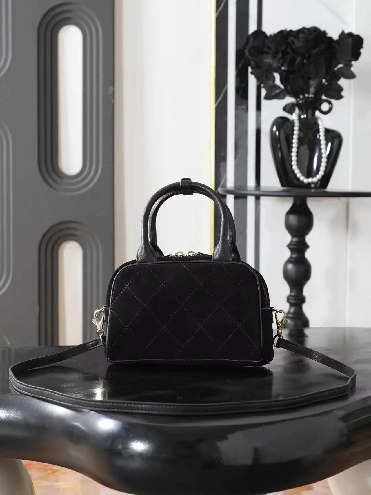 Chanel Quilted Glossy Crossbody Bag in Black · view 2