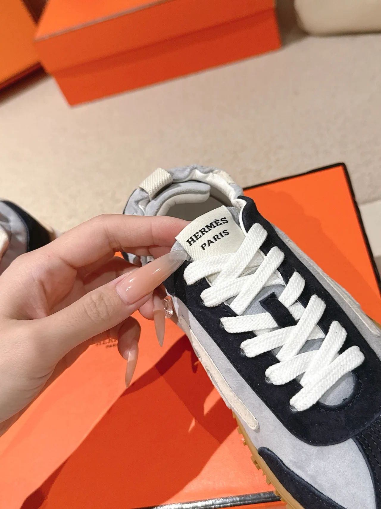 Hermes Sheepskin Suede Sneakers in Blue · view 8