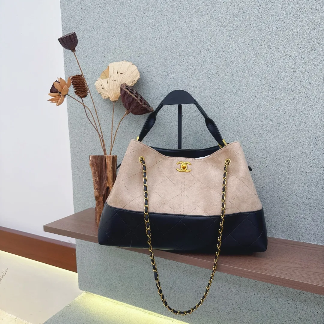 Chanel Chain-Strap Colorblock Tote in Grey & Tan & Blue & Beige · view 4
