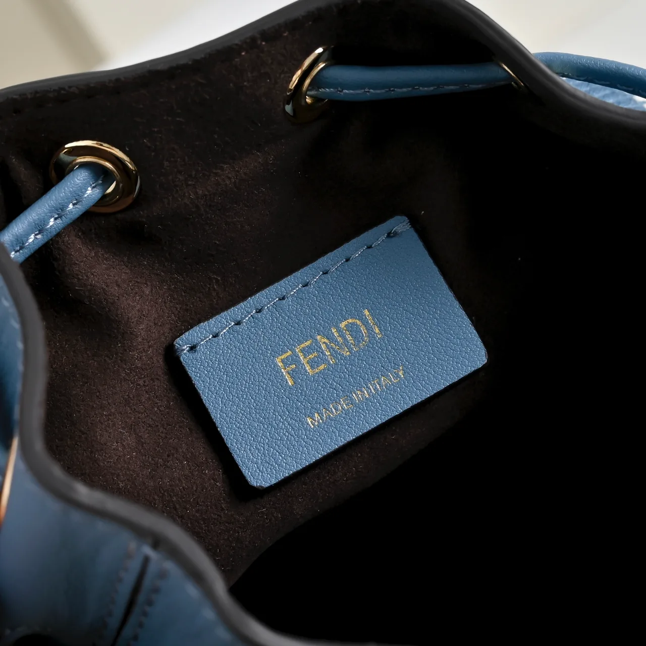 Fendi Calfskin Embroidered Bucket Bag in Blue · view 6