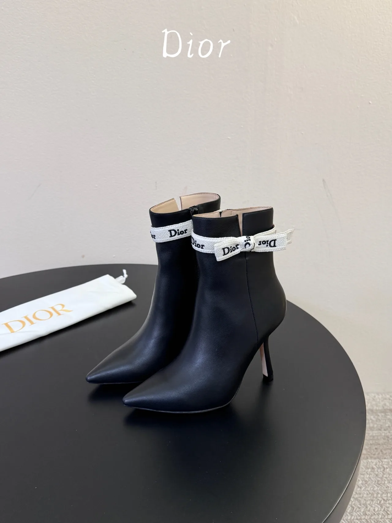 Dior Cowhide Glossy Pointed-Toe Ankle Boots in Black · view 5
