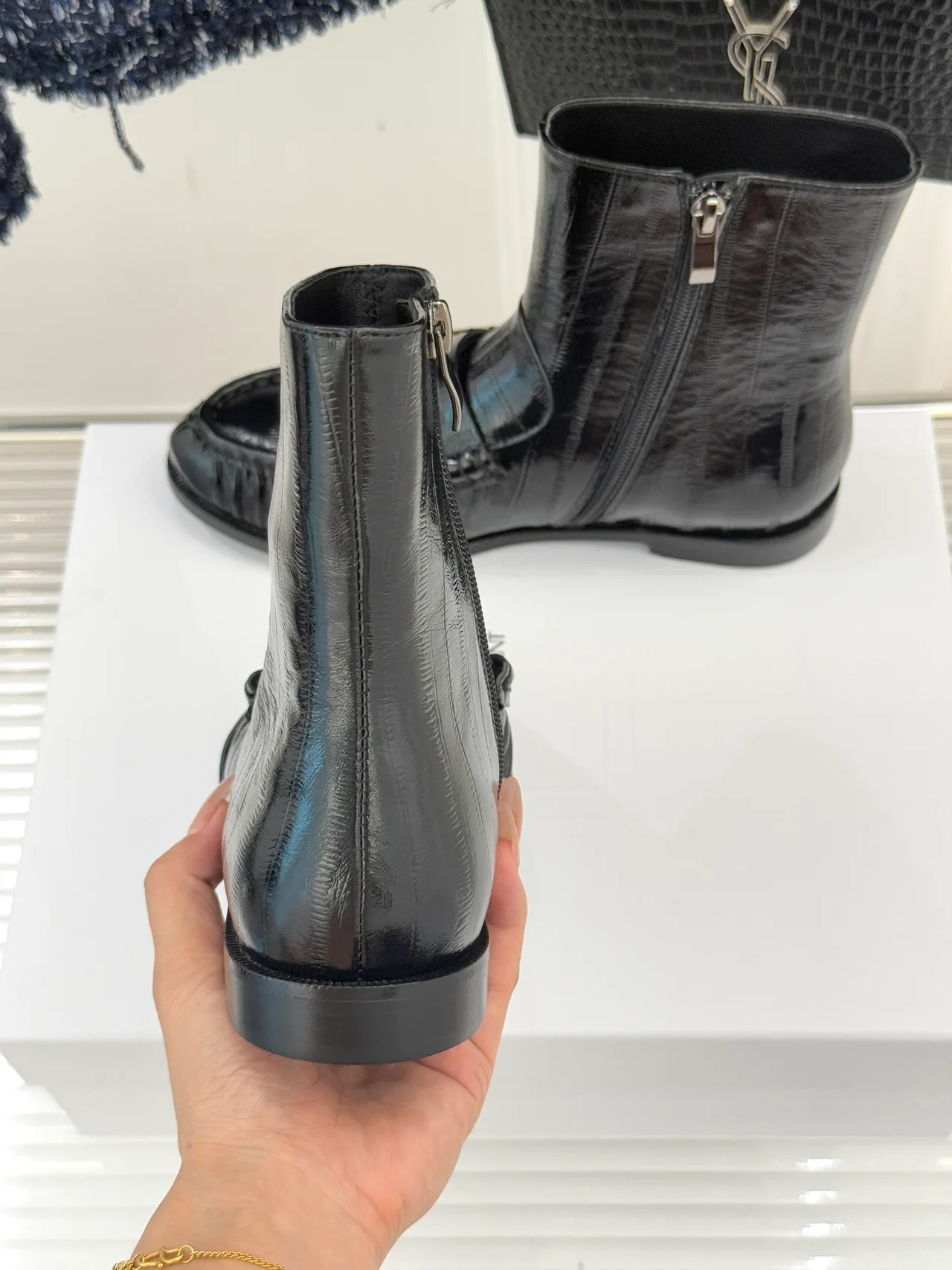 Saint Laurent Smooth Ankle Boots in Black · view 8