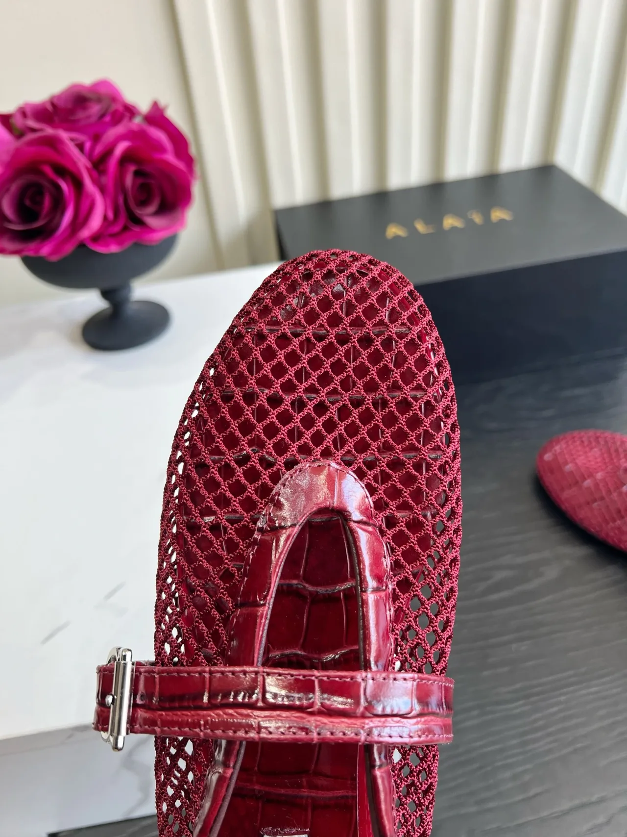 Alaia Sheepskin Ballet Flats in Red · view 6