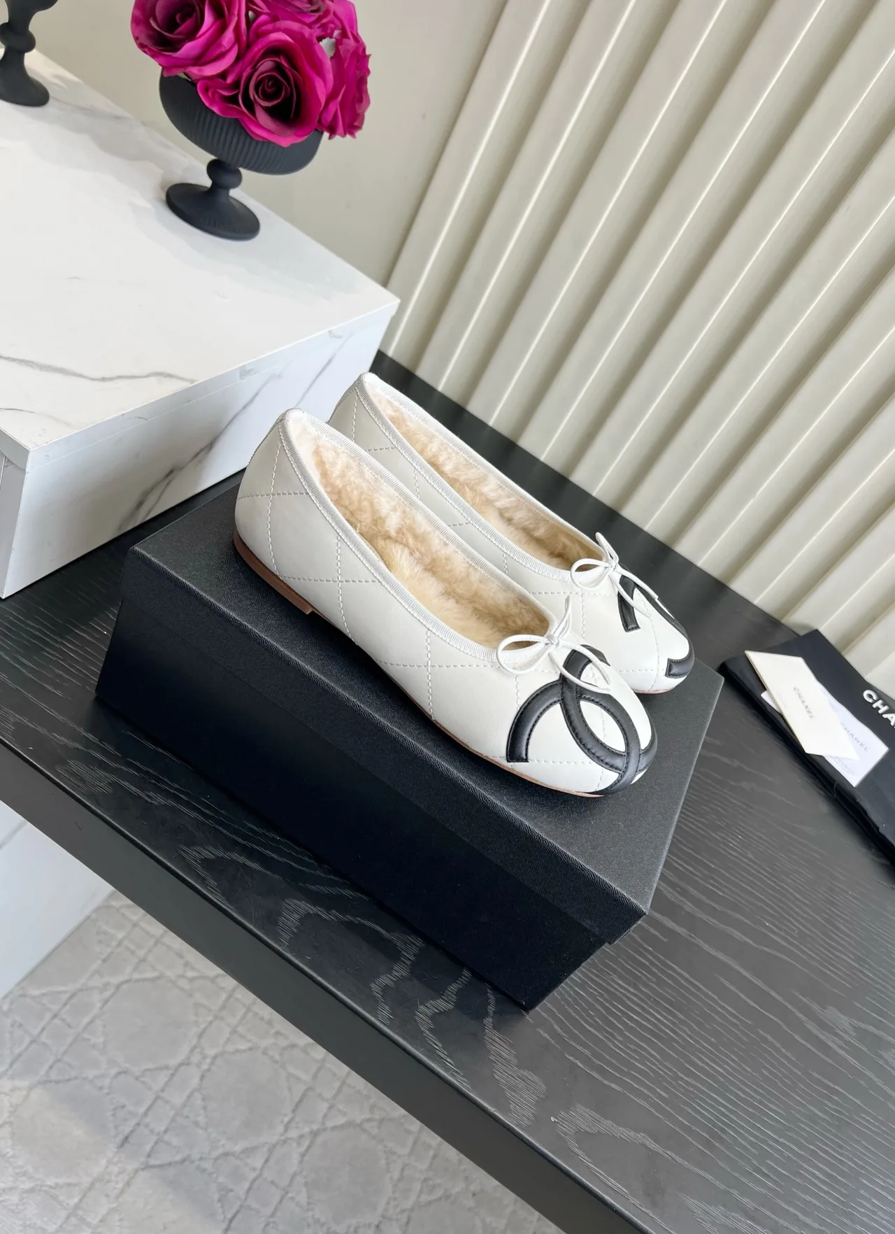 Chanel Sheepskin Quilted Glossy Flats in White · view 3