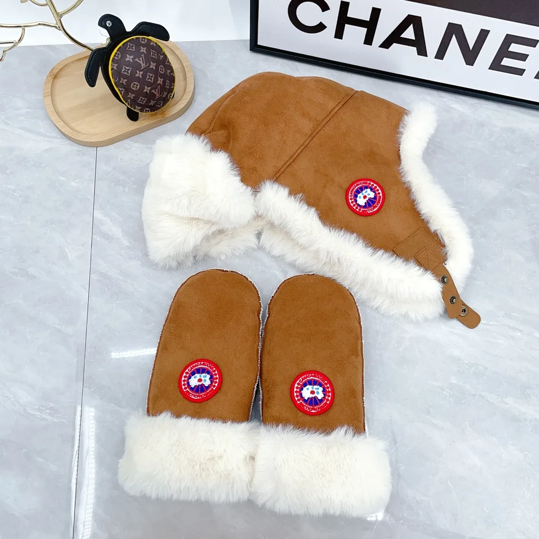 Canada Goose Suede Quilted Hat and Gloves Set in Tan · view 8