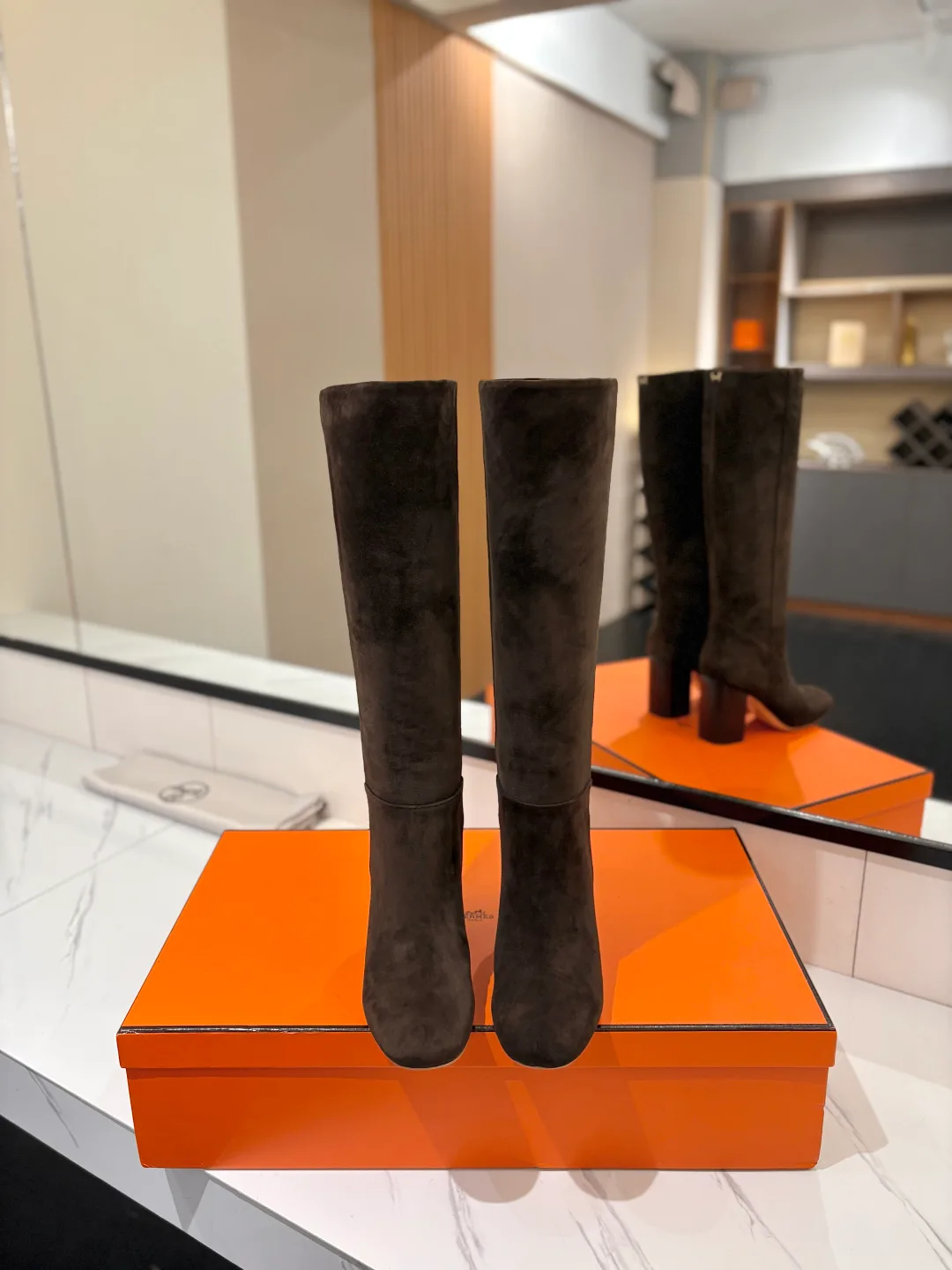 Hermes Cowhide Knee-High Boots in Brown · view 3