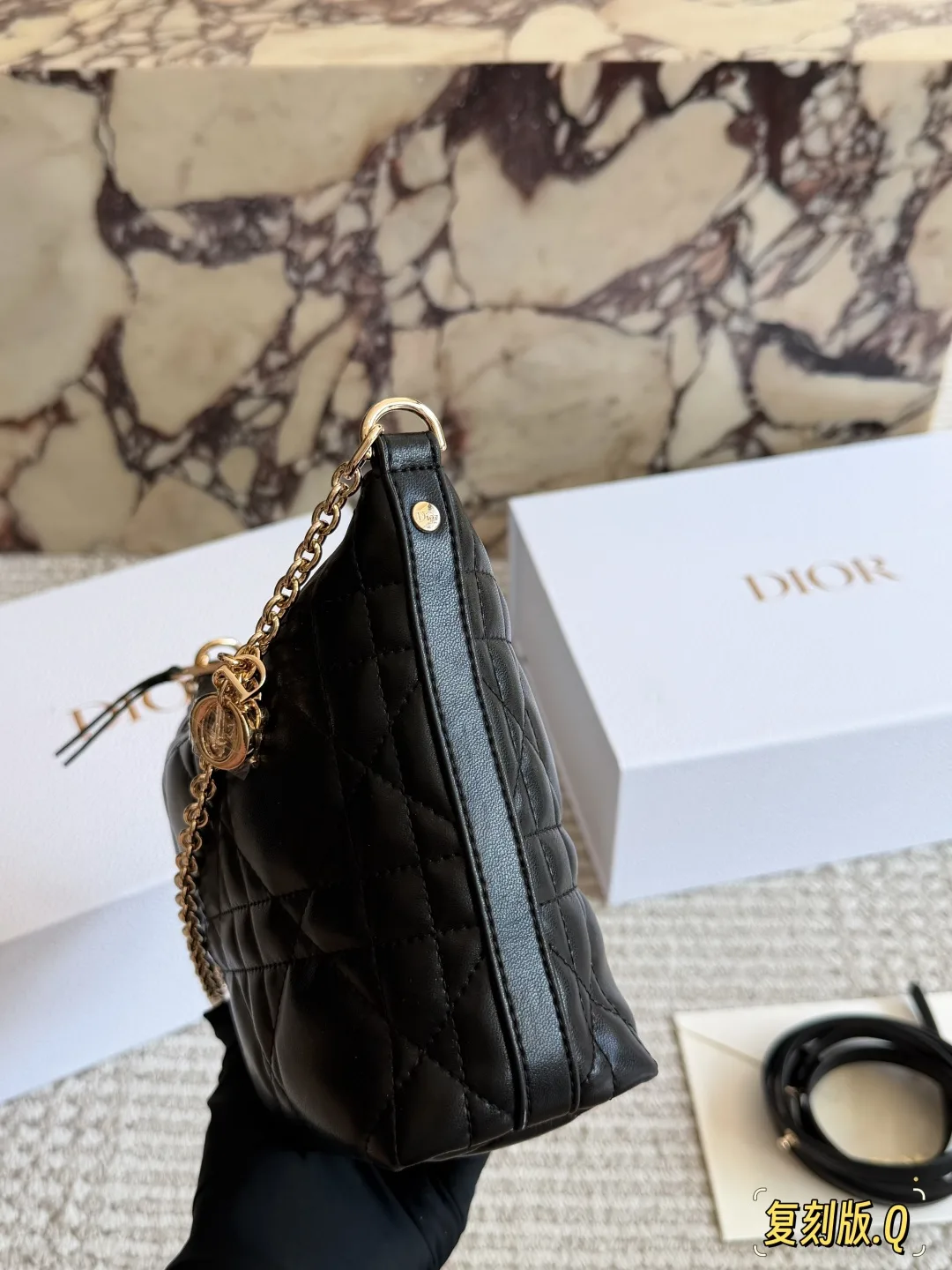 Dior Quilted Glossy Hobo Bag in Black · view 3