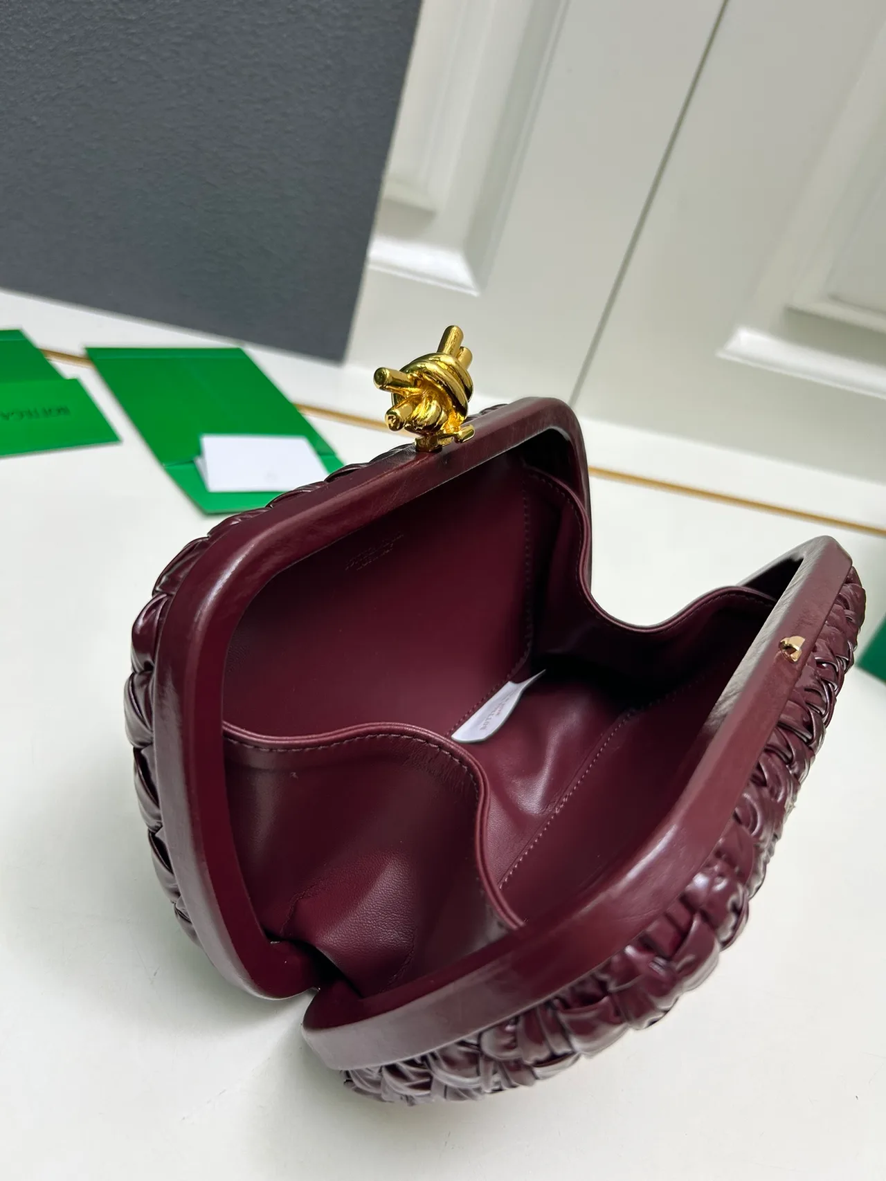 Bottega Veneta Woven Clutch in Burgundy · view 8