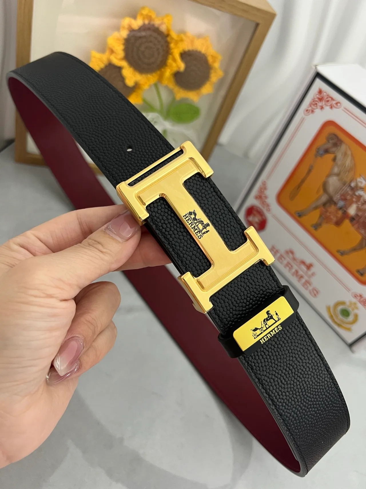 Hermes Reversible Belt in Black · view 5