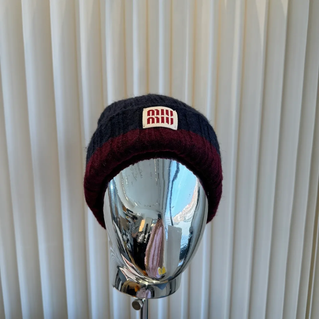 Miu Miu Ribbed Beanie in Blue · view 3