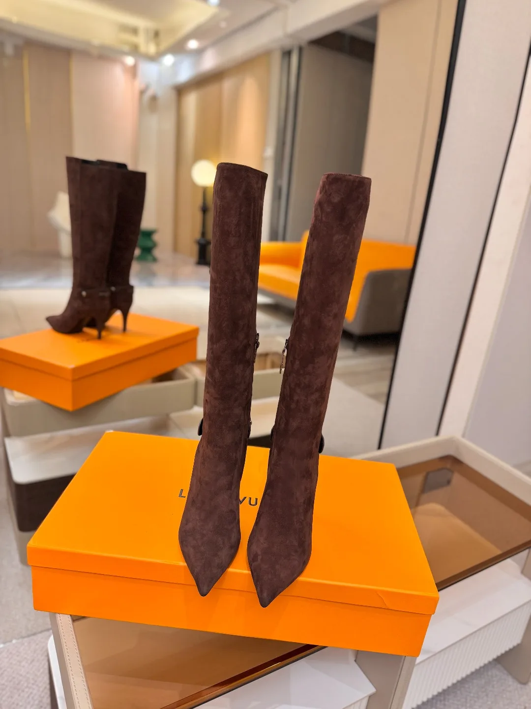 Louis Vuitton Calfskin Buckle Knee-High Boots in Brown · view 4